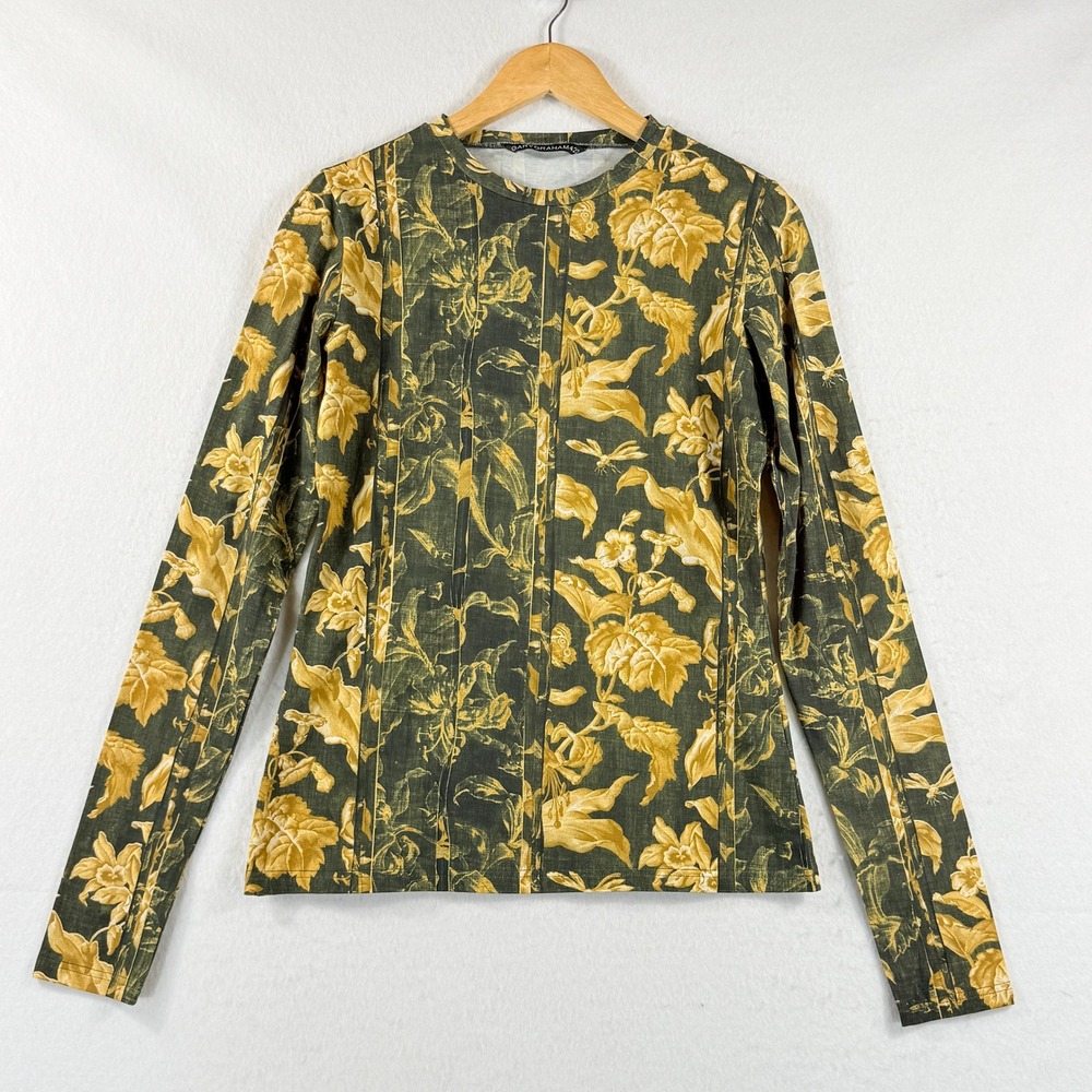 Gary Graham 422 Top Womens Large Green Yellow Floral Long Sleeve‎ Fairy Earthy